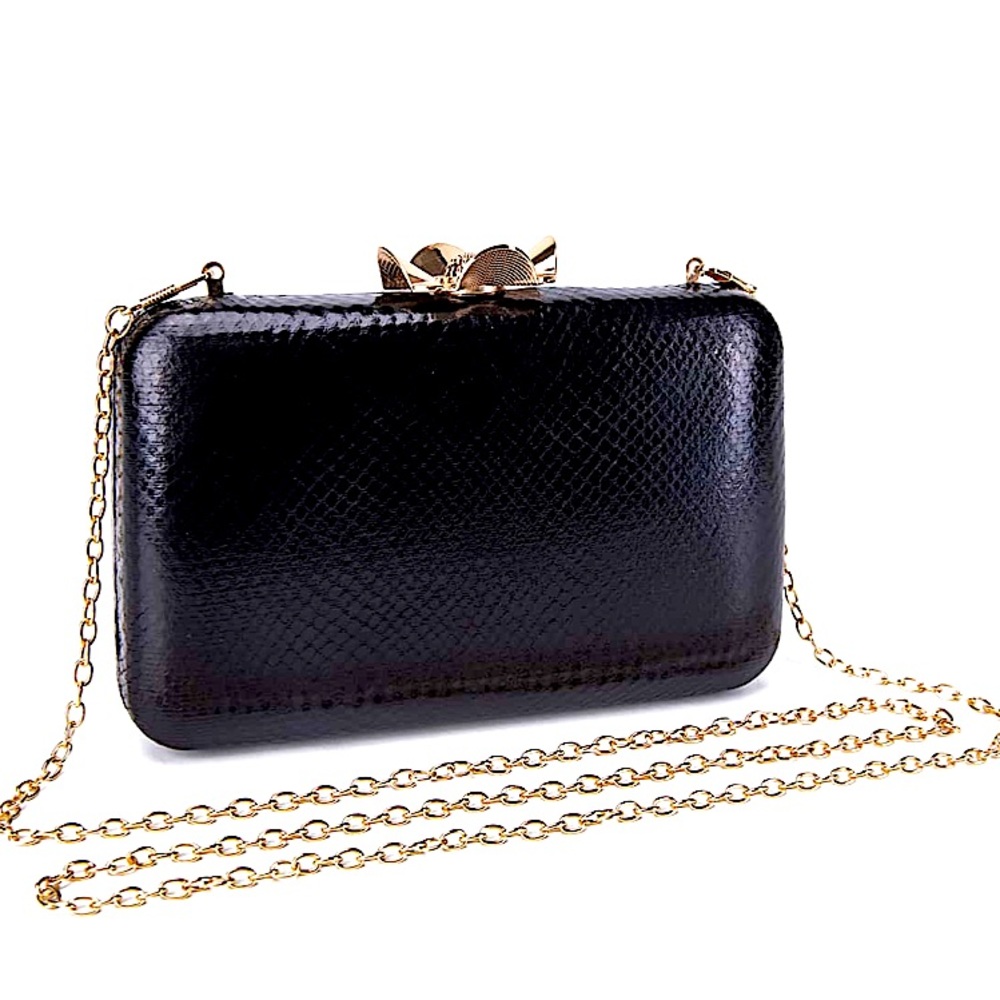 Black Faux Reptile Embossed Clutch Purse Trending OOTD Party Gift